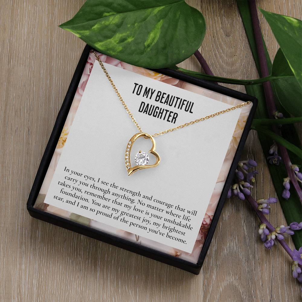 To My Beautiful Daughter Necklace – Elegant Heart Pendant, A Loving Gift for Daughters - Heartfelt Necklace for daughters from mom or dad.