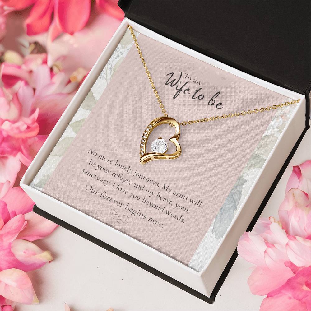 To My Wife to Be - Heart Pendant Necklace, Romantic Engagement Gift, Promise Jewelry for Her