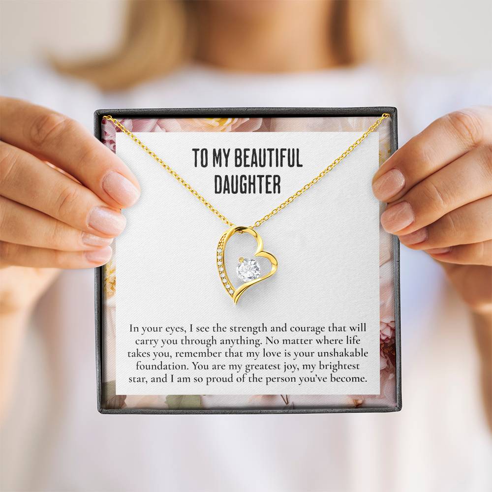 To My Beautiful Daughter Necklace – Elegant Heart Pendant, A Loving Gift for Daughters - Heartfelt Necklace for daughters from mom or dad.