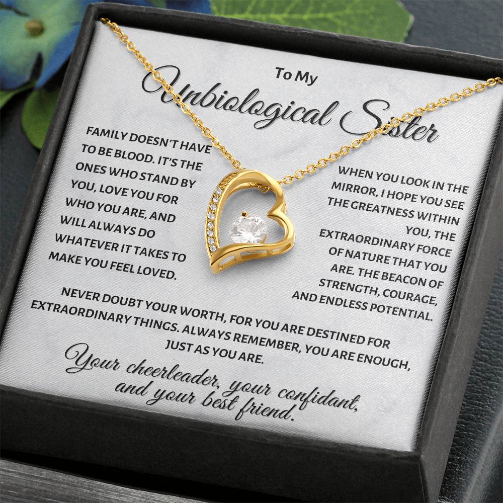 To My Unbiological Sister - Heart Necklace with Sentimental Message