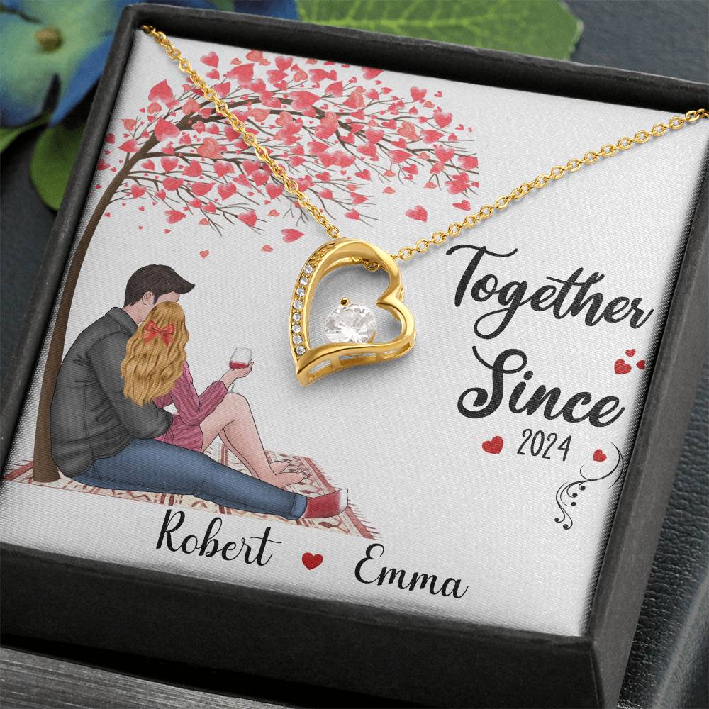 Together Since Necklace – A Romantic Gift for Couples - Heart Pendant Necklace, gifts for her, fiancé necklace, Forever love keepsake.