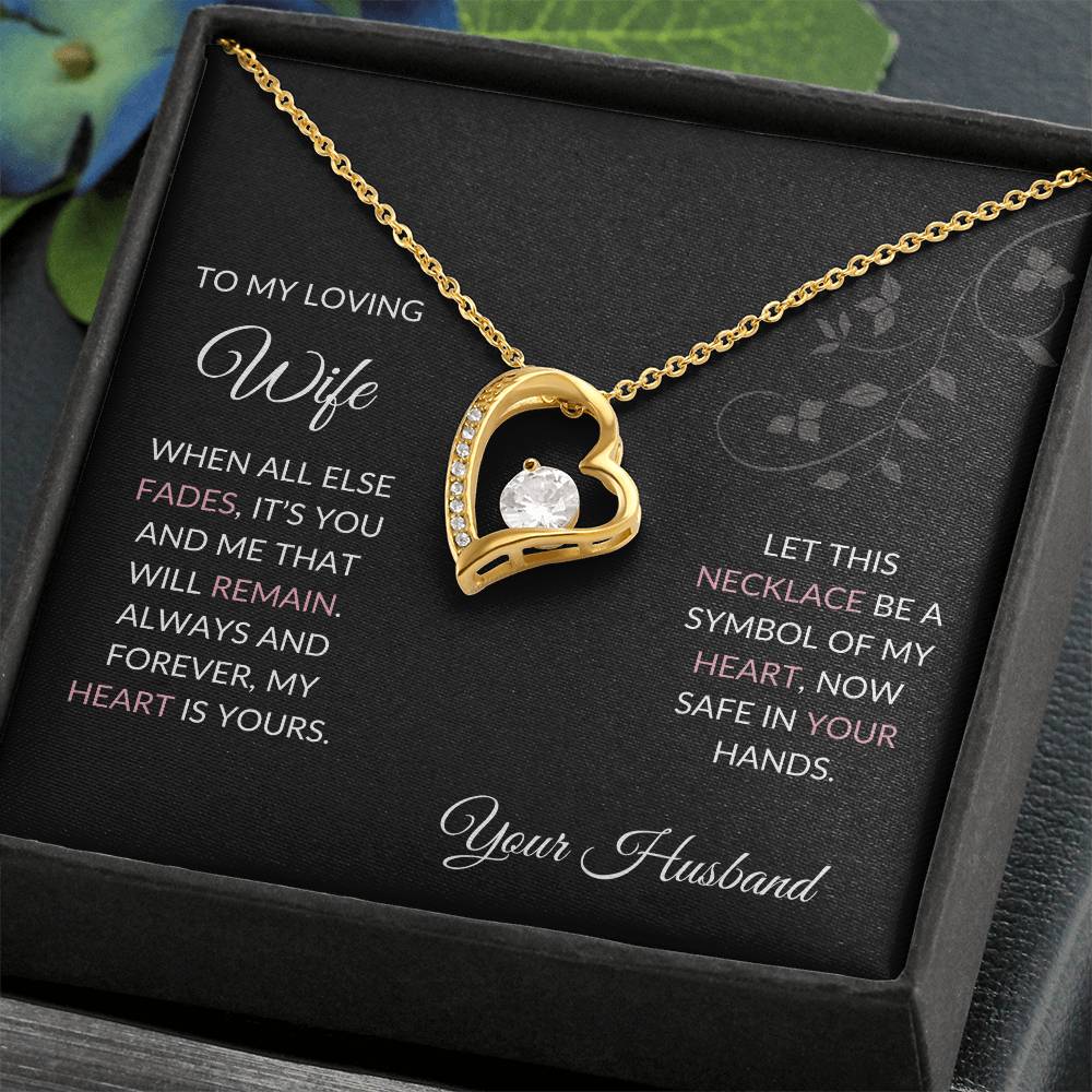 To My Loving Wife Necklace - Heart Pendant with Emotional Message, Anniversary Gift for Her, Romantic Jewelry for Wife, my heart is yours.