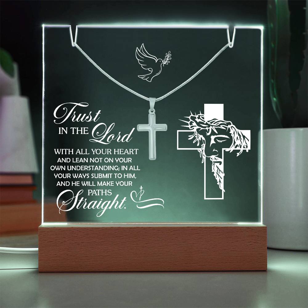 Religious Acrylic Plaque with Cross Necklace - "Trust in the Lord" Inspirational Gift