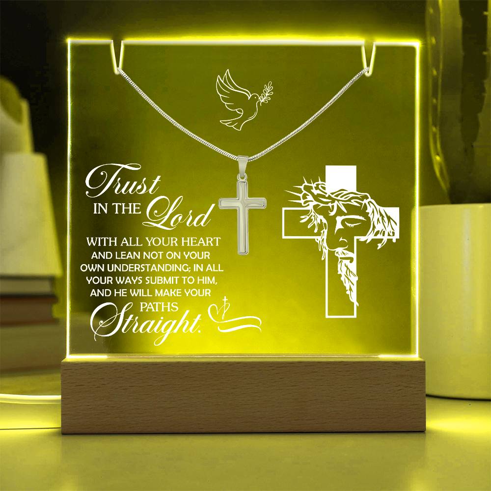 Religious Acrylic Plaque with Cross Necklace - "Trust in the Lord" Inspirational Gift