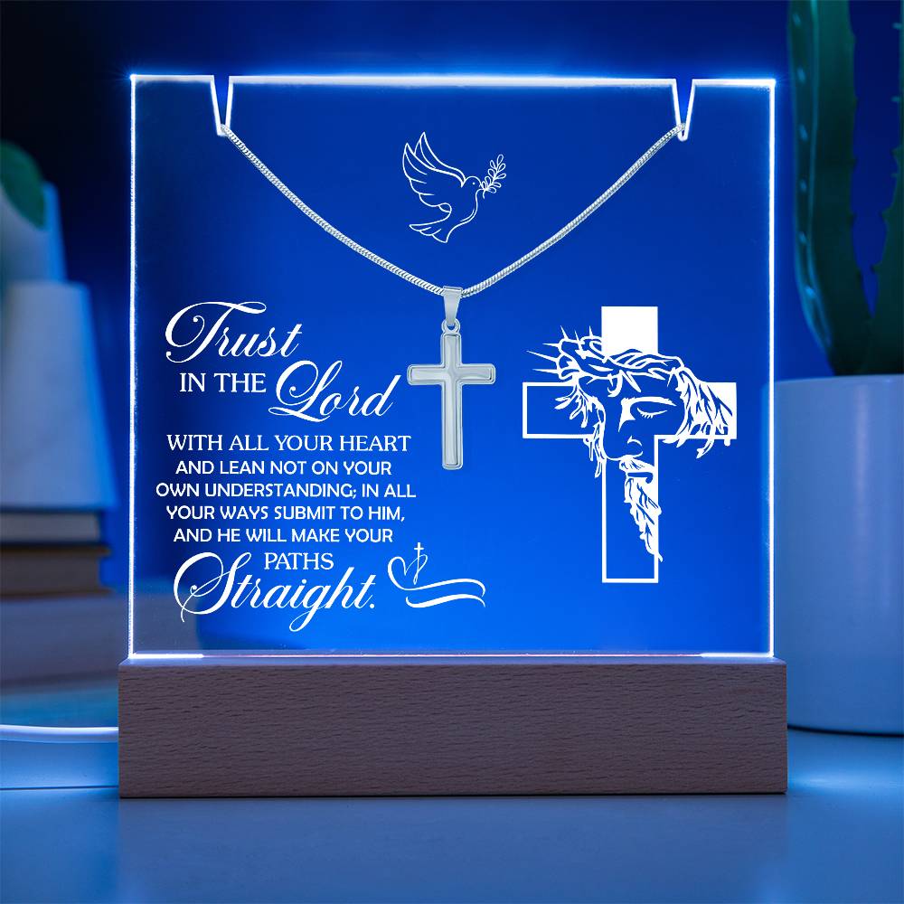 Religious Acrylic Plaque with Cross Necklace - "Trust in the Lord" Inspirational Gift