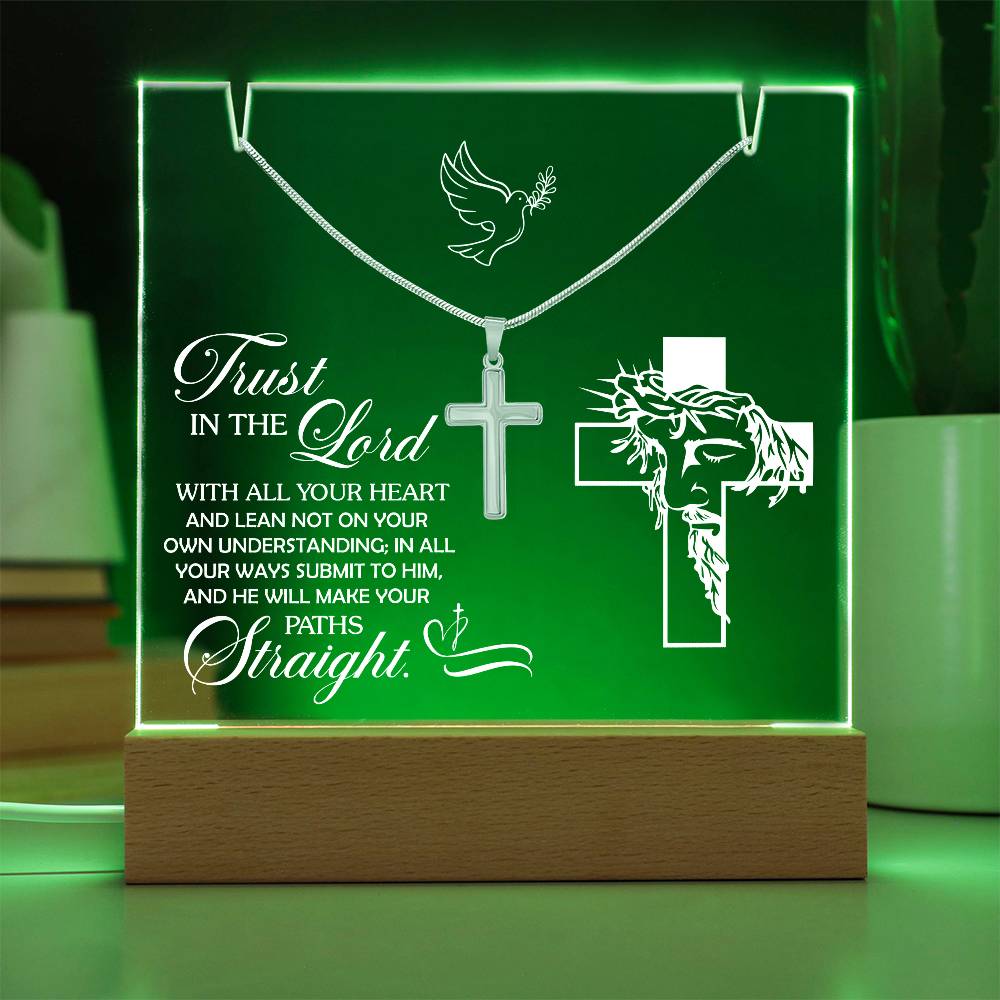 Religious Acrylic Plaque with Cross Necklace - "Trust in the Lord" Inspirational Gift