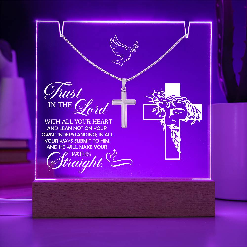 Religious Acrylic Plaque with Cross Necklace - "Trust in the Lord" Inspirational Gift