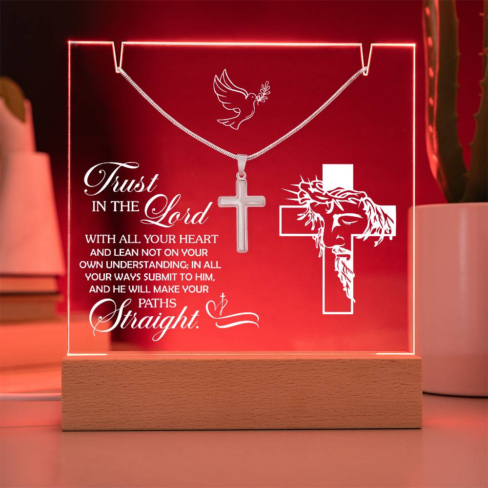 Religious Acrylic Plaque with Cross Necklace - "Trust in the Lord" Inspirational Gift