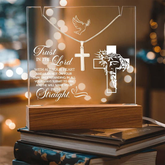 Religious Acrylic Plaque with Cross Necklace - "Trust in the Lord" Inspirational Gift