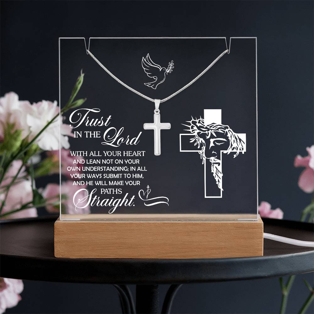 Religious Acrylic Plaque with Cross Necklace - "Trust in the Lord" Inspirational Gift