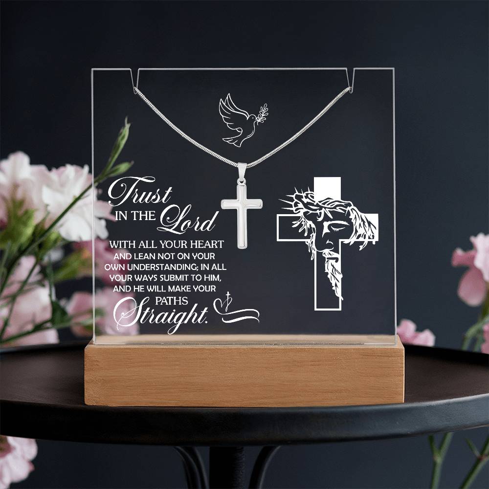 Religious Acrylic Plaque with Cross Necklace - "Trust in the Lord" Inspirational Gift