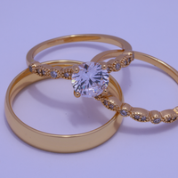 Trio de boda Eco de ternura con piedra mosanita - Bañado en oro vermeil 18K