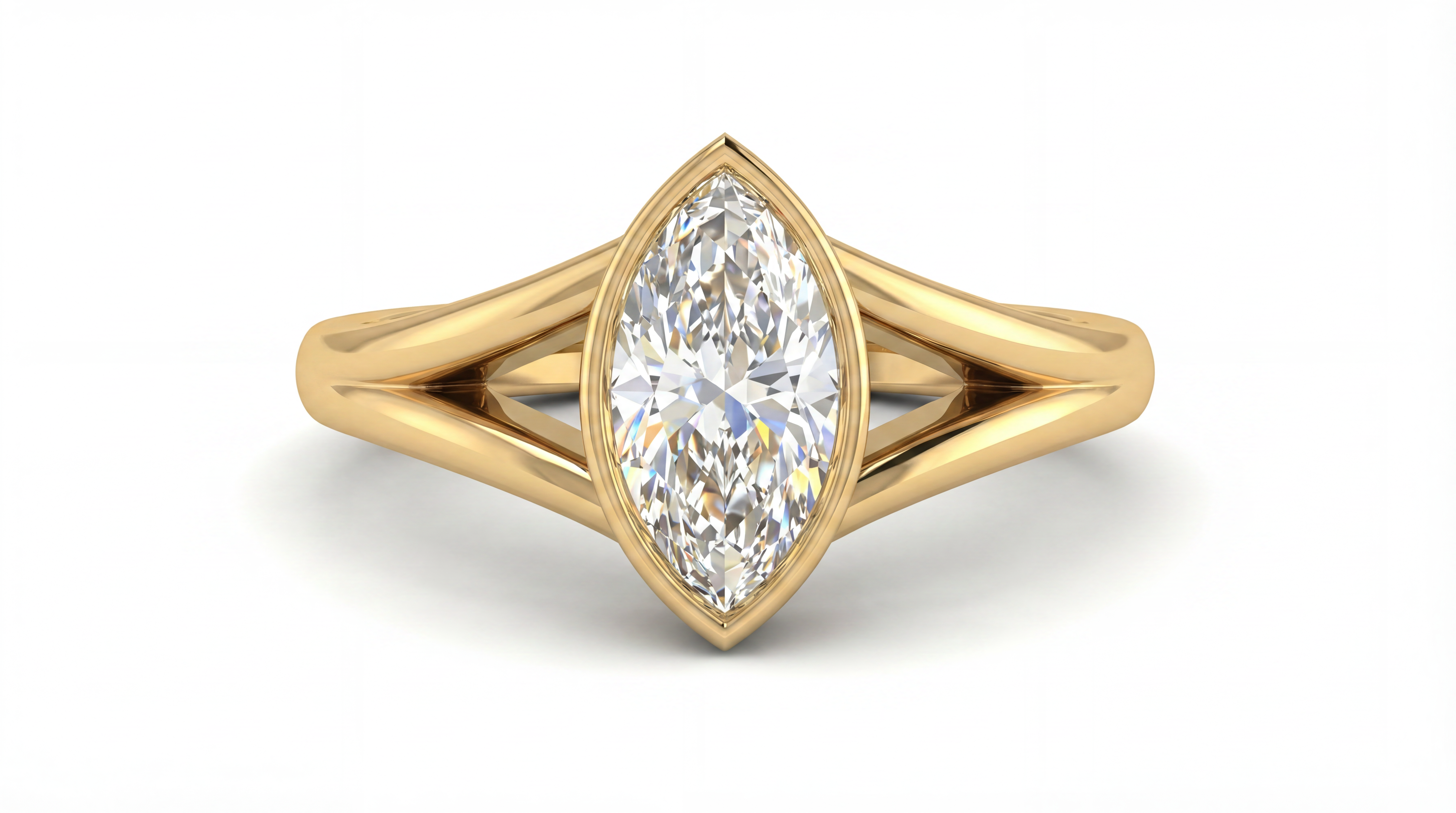Caricia Dorada — Anillo Solitario Marquise Bezel en Oro Sólido