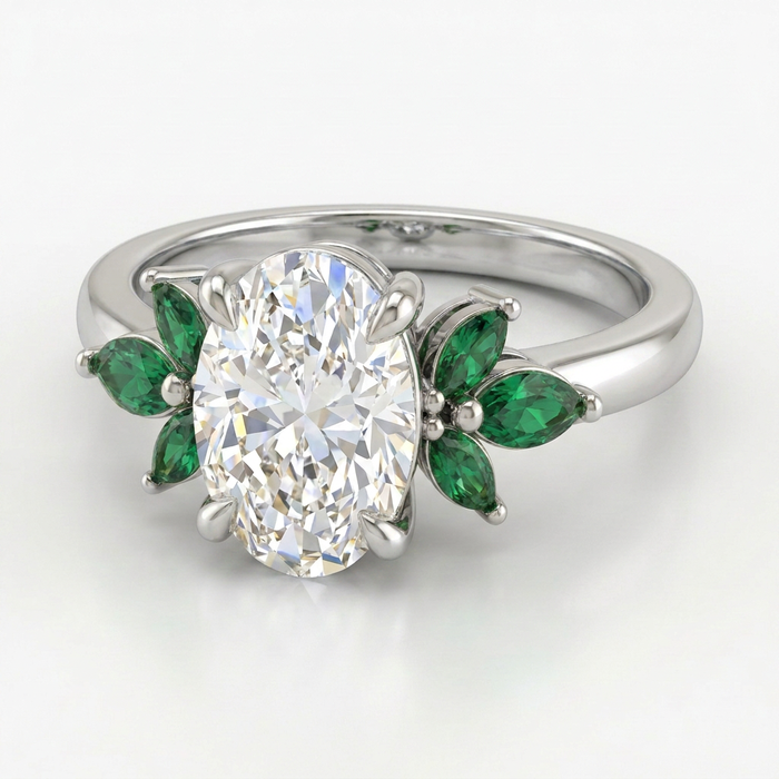 Jardín de Esmeralda · Anillo con moissanita y esmeraldas en plata 925 — SilverShine (vista 2)