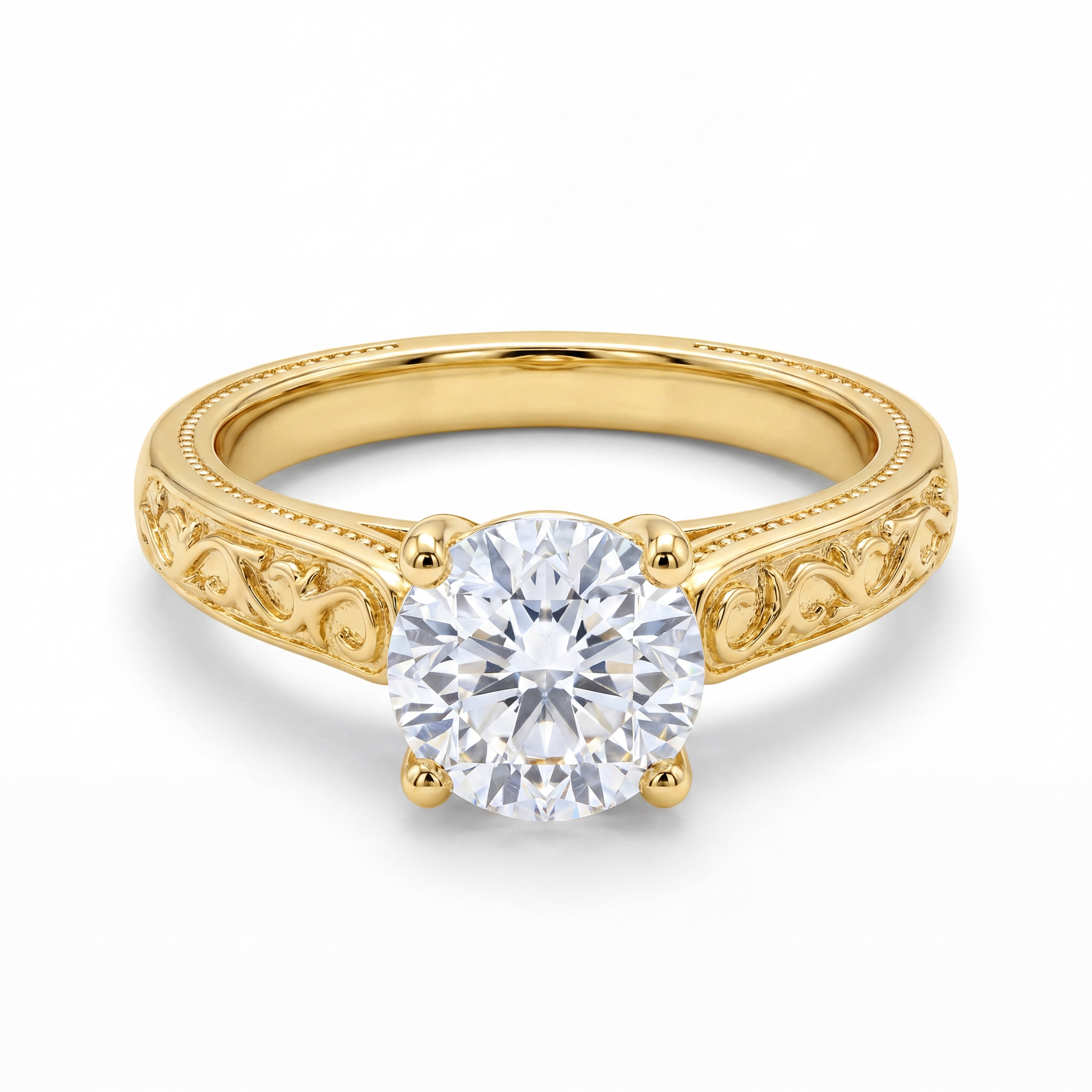 Herencia de Amor · Anillo Solitario Redondo con Filigrana Vintage en Vermeil u Oro Sólido — SilverShine