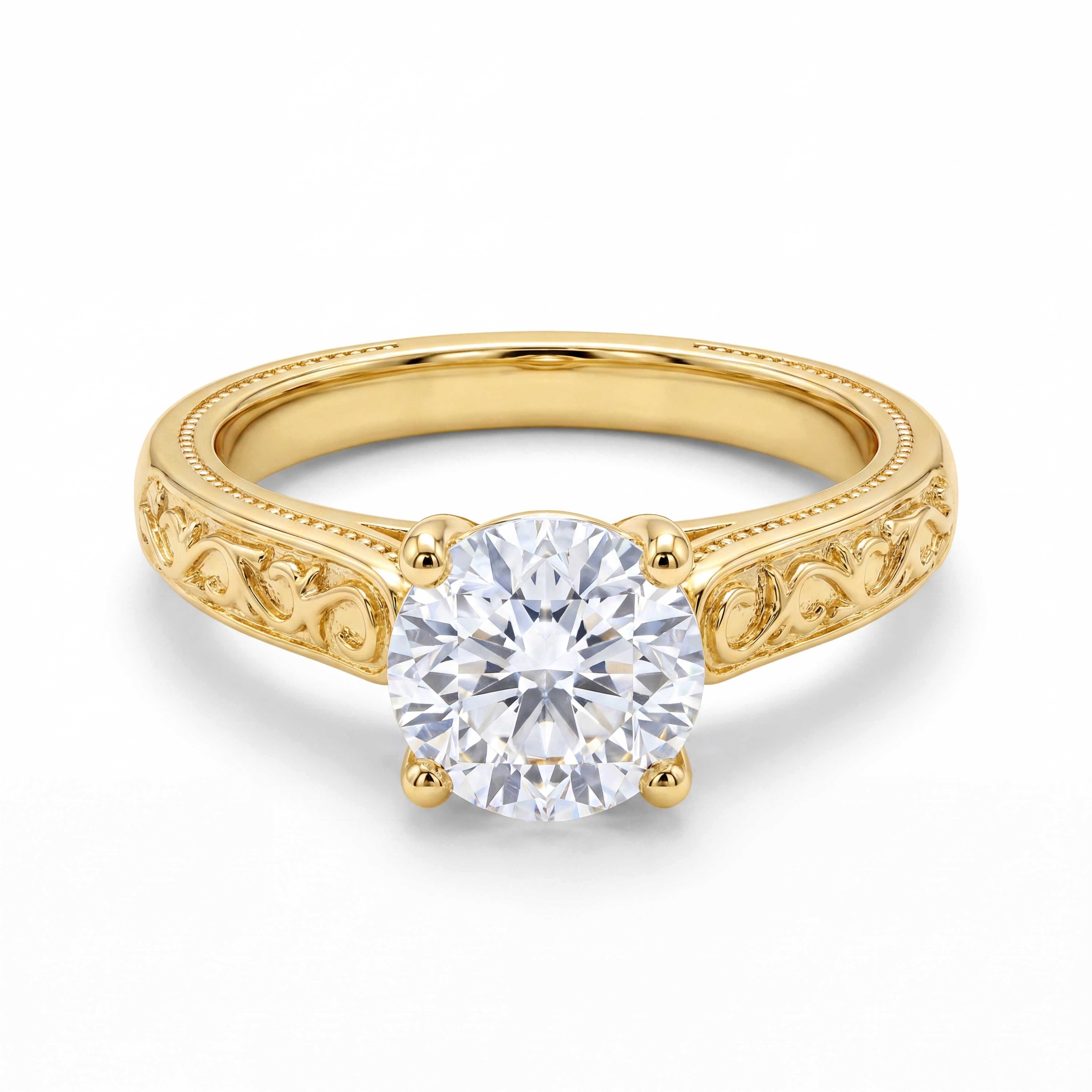 Herencia de Amor — Anillo Solitario Redondo con Filigrana Vintage en Vermeil u Oro Sólido