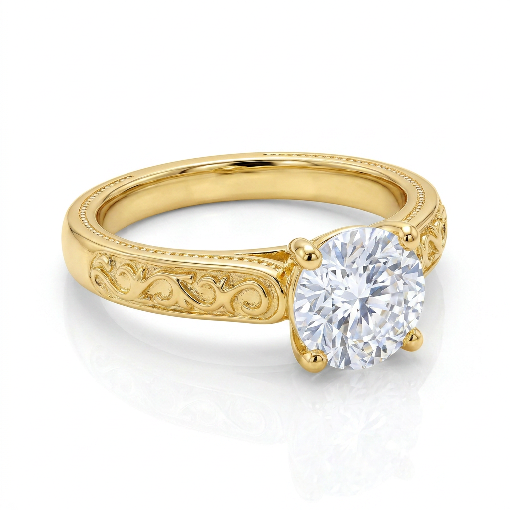 Herencia de Amor — Anillo Solitario Redondo con Filigrana Vintage en Vermeil u Oro Sólido