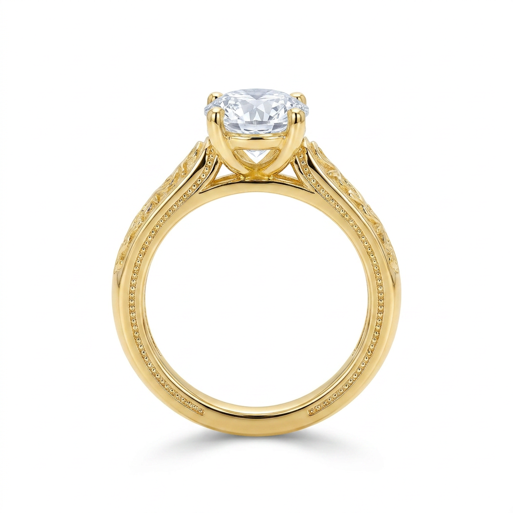 Herencia de Amor · Anillo Solitario Redondo con Filigrana Vintage en Vermeil u Oro Sólido — SilverShine (vista 3)