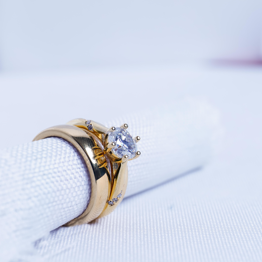 Trio de boda luz del corazon - Bañado en oro  vermeil 18K