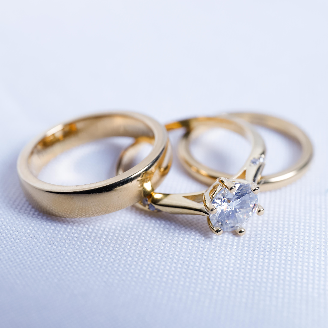 Trio de boda luz del corazon - Bañado en oro  vermeil 18K