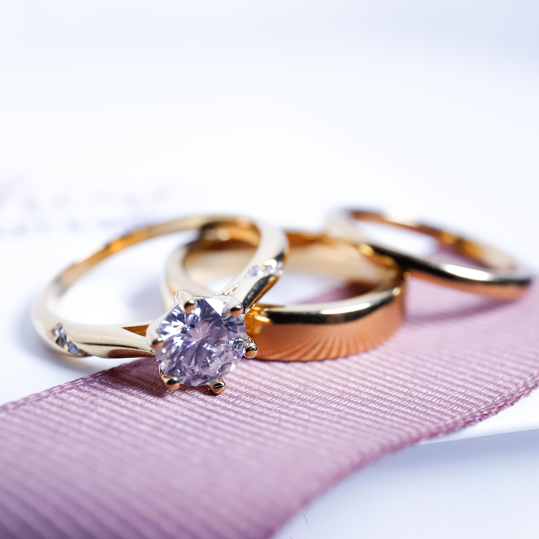 Trio de boda luz del corazon - Bañado en oro  vermeil 18K